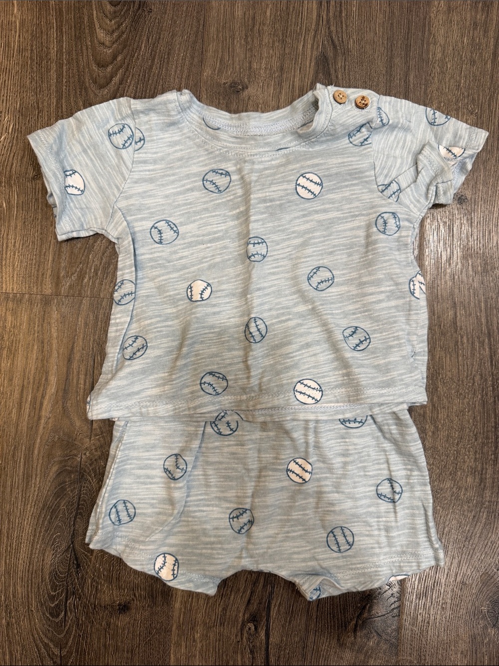 Baby Blue Baseball Print Two-Piece Set